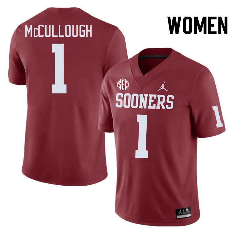 Women #1 Dasan McCullough Oklahoma Sooners 2024 SEC Conference College Football Jerseys-Crimson